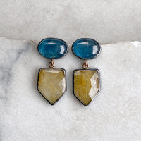 Golden Rutilated Quartz and Teal Kyanite Earrings